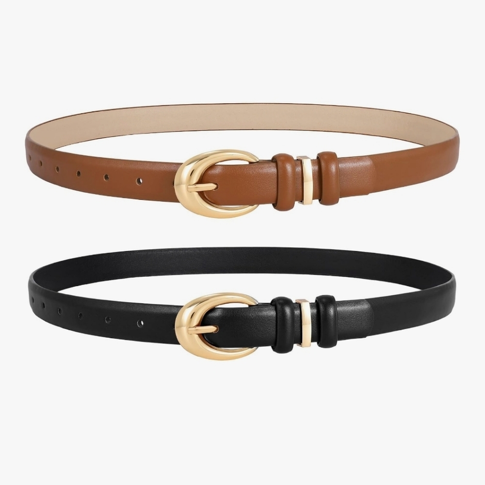 2 Pack Leather Belts With Gold Hardware